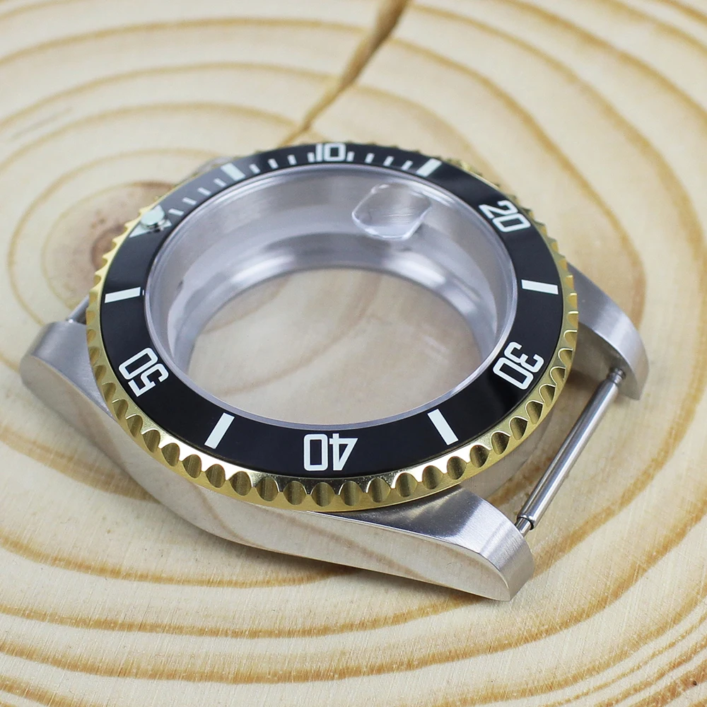 NH35 40MM SUB silvery Gold Watch Case C3 Luminous Ceramic Insert Sapphire glass For NH34 NH35 NH36 ETA2824 8215 Movts Submariner
