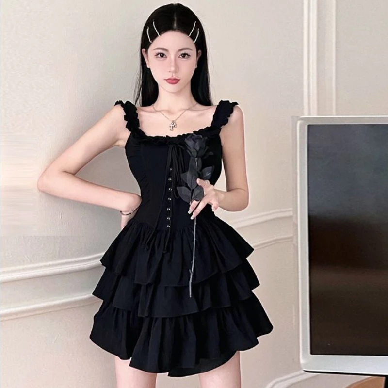 Black Sexy Mini Dress Women A-line High Waist Slim Hot Girls Bodycone Sweet Summer Slash Neck Temper Vestidos Clothing Vintage