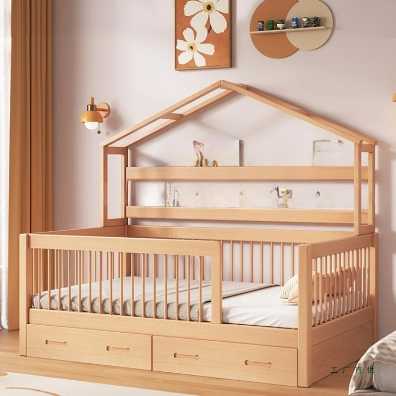 Children's bed, family children's room single bed, small bed with guardrail, boy girl princess bed