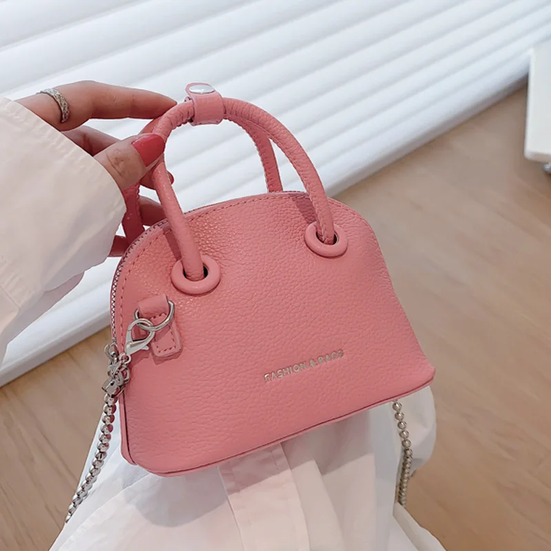 Solid color Mini Leather Crossbody Shell Bags with Short Handle for Women 2022 Fashion Tote Brand Chain Female Shoulder Handbags