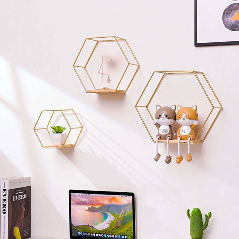 

Hexagonal Floating Frame Wall Decoration Wall-Mounted Storage Rack Jiazi Home Furnishing Decoration Art