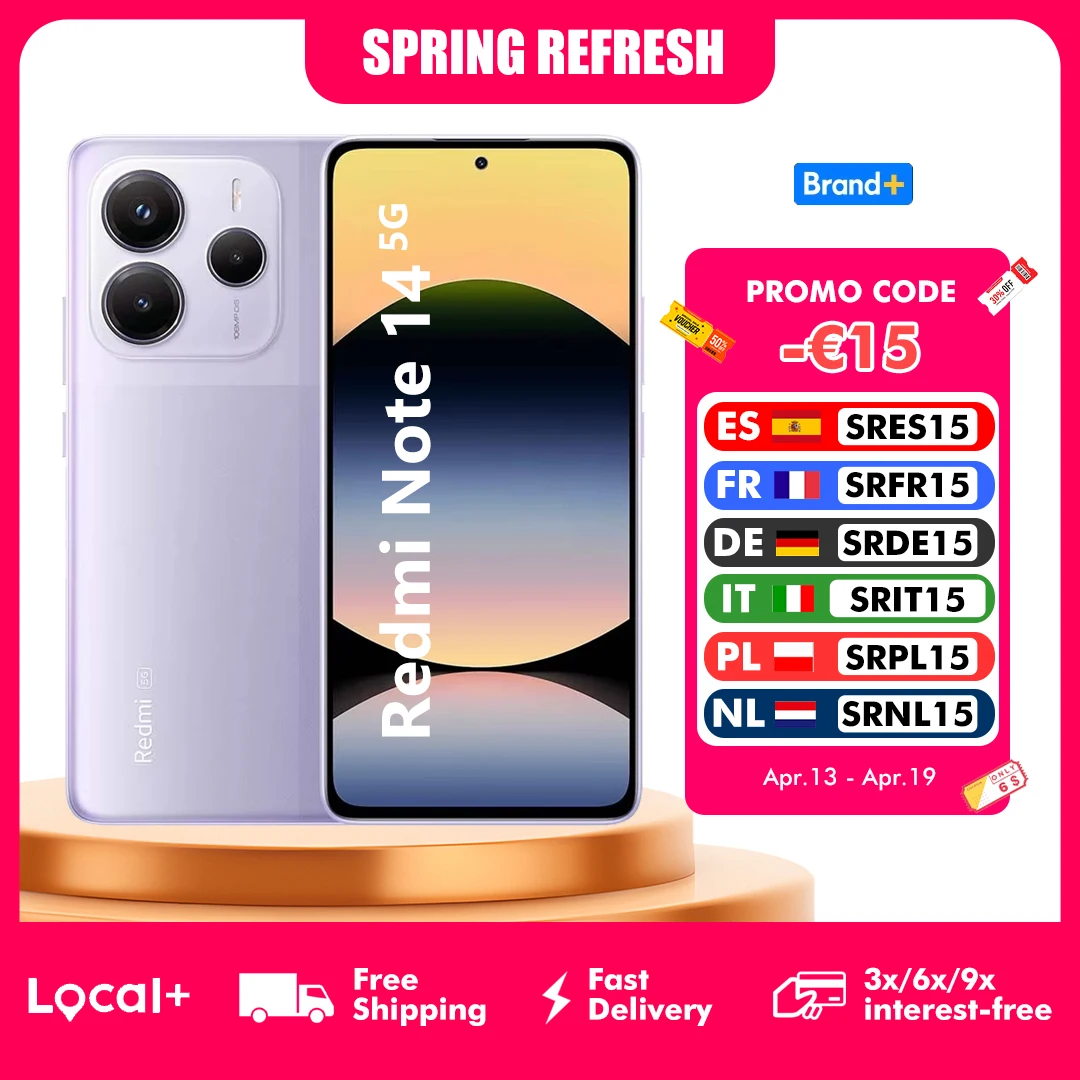 Xiaomi Redmi Note 14 5G 8GB/256GB Smartphone MediaTek Dimensity 7025-Ultra Pantalla AMOLED de 6,67" Cámara triple de 108MP