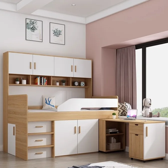 Tatami half-height bed with wardrobe desk integrated multi-functional combination space-saving