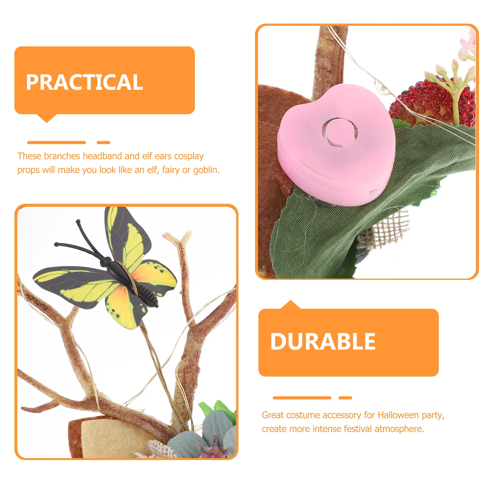1 ensemble oreilles d'elfe couronne Branches bandeau éclairer oreilles de fée accessoires de Cosplay pour accessoire de Costume de fête d'halloween
