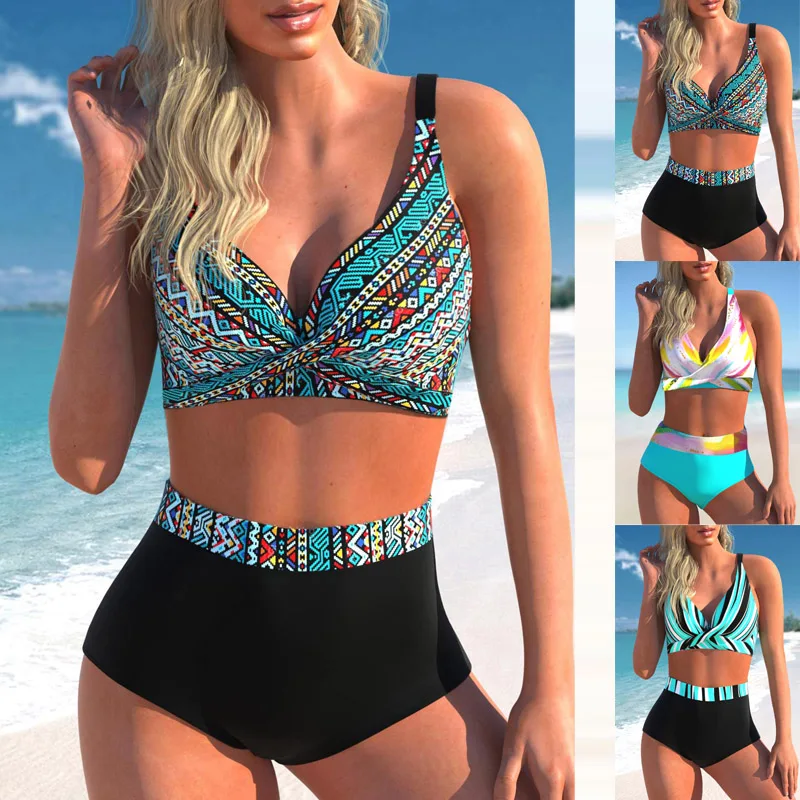 Canotta da donna nuova estate pantaloni Quadrangle due pezzi costumi da bagno modello retrò stampato Sexy Holiday Beach Set S-5XL