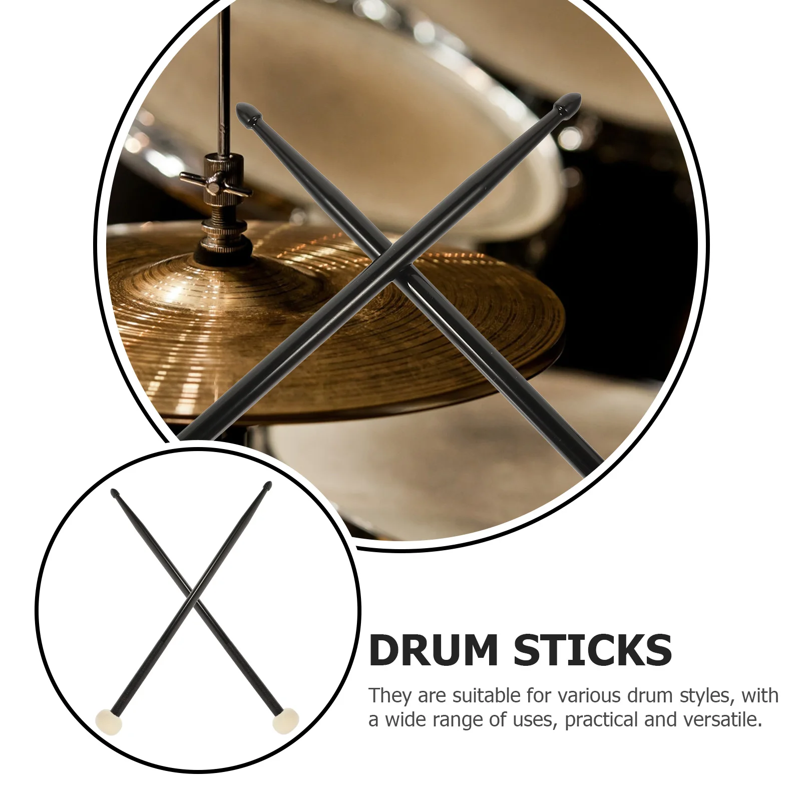 

1 Pair Of Double-End Drum Sticks Nylon Smooth Surface Stage Practice Percussion Sticks Durable Lightweight Universal Classic