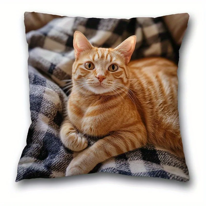 Adorable Soft Cozy Cat Print Pillow Cover,Animal-Themed Home Decor for Bedroom & Living Room(Pillow Insert Not Included)