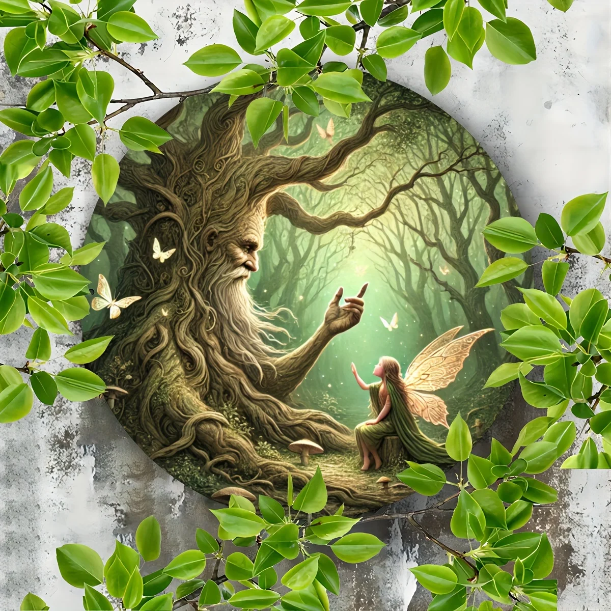 2D Flat, 1pc Rustic Round Metal Wall Art Sign - 20.32x20.32 cm UV & Scratch-Resistant Iron Tin Sign with Mystical Forest Scene,