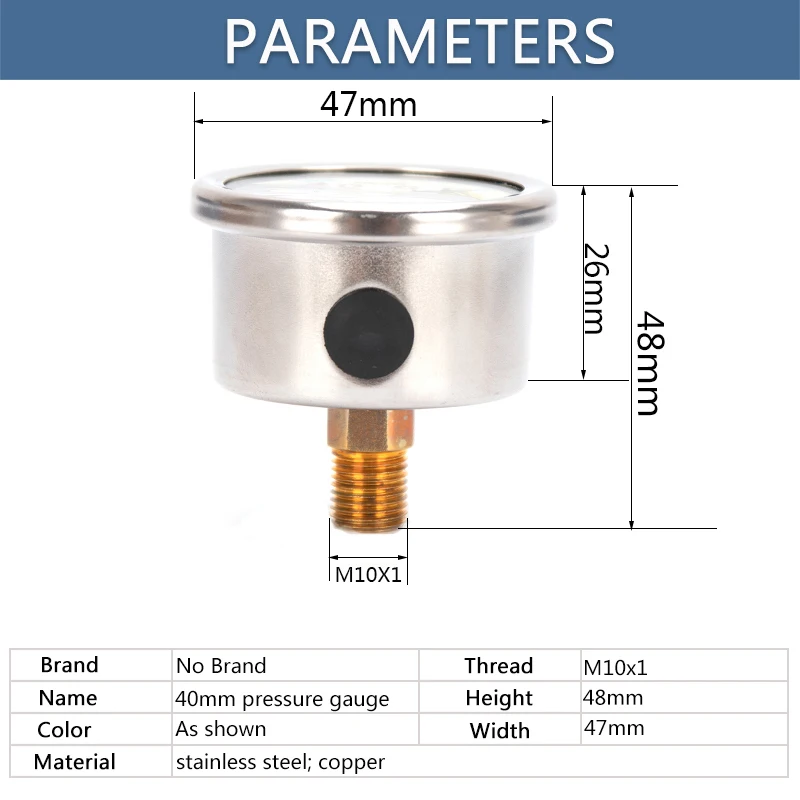 40mm Pump Scuba Manometer Pressure Gauge M10x1 Thread 1.5 Inch Pressure Gauge Oil Filled Shock-proof 40Mpa