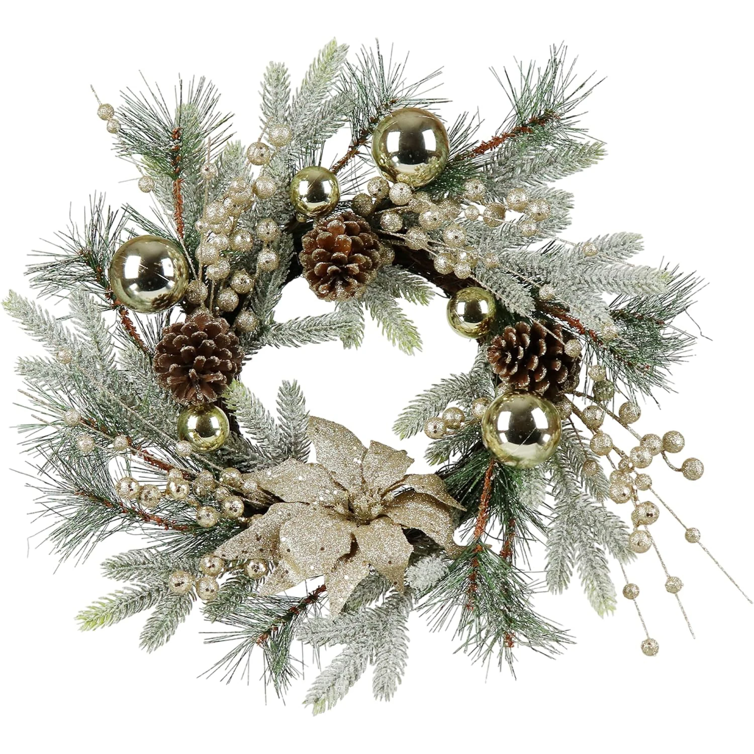 50cm Sliver Christmas Wreath for Front Door Large Door Wreaths with Christmas Balls Pine Cones Golden Berries Christmas Flower