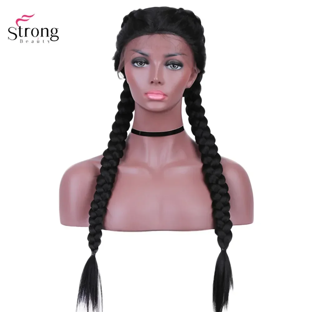 

StrongBeauty, две французские прически с косой, парики спереди, синтетический парик шнурка для женщин, длинный черный