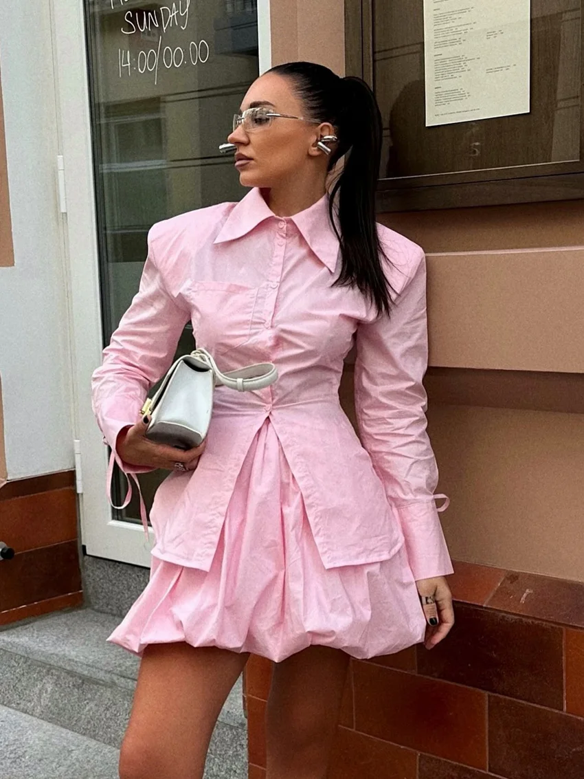 Marthaqiqi розовые хлопковые женские ночные рубашки, пижамы с длинными рукавами, одежда для сна с отложным воротником, юбки, модные женские комплекты ночного белья