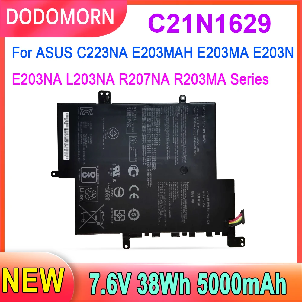 DODOMORN C21N1629 Laptop Battery For ASUS C223NA E203MAH E203MA E203N E203NA L203NA R207NA R203MA 38Wh 5000mAh 2 Year Warranty