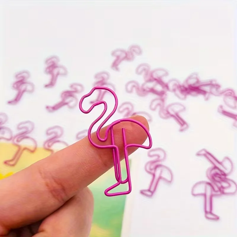 24 PCS / 48 PCS Pink Flamingo Paper Clips, Curved Pins, Handwriting Accessories, Student File Folder
