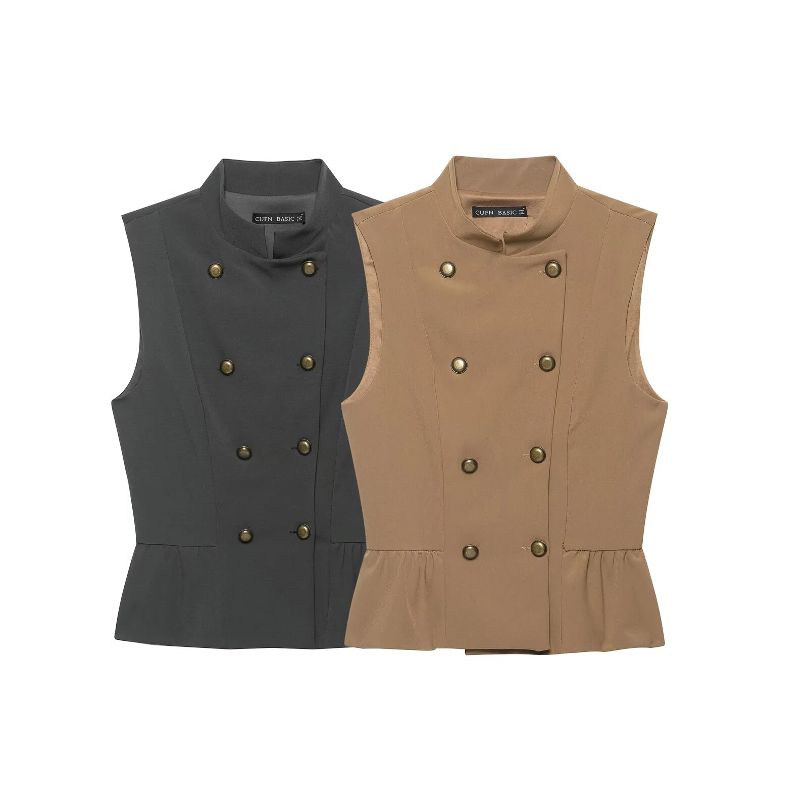 European and American style 2026 women's fashion buckle decoration nine point short skirt hem vest top