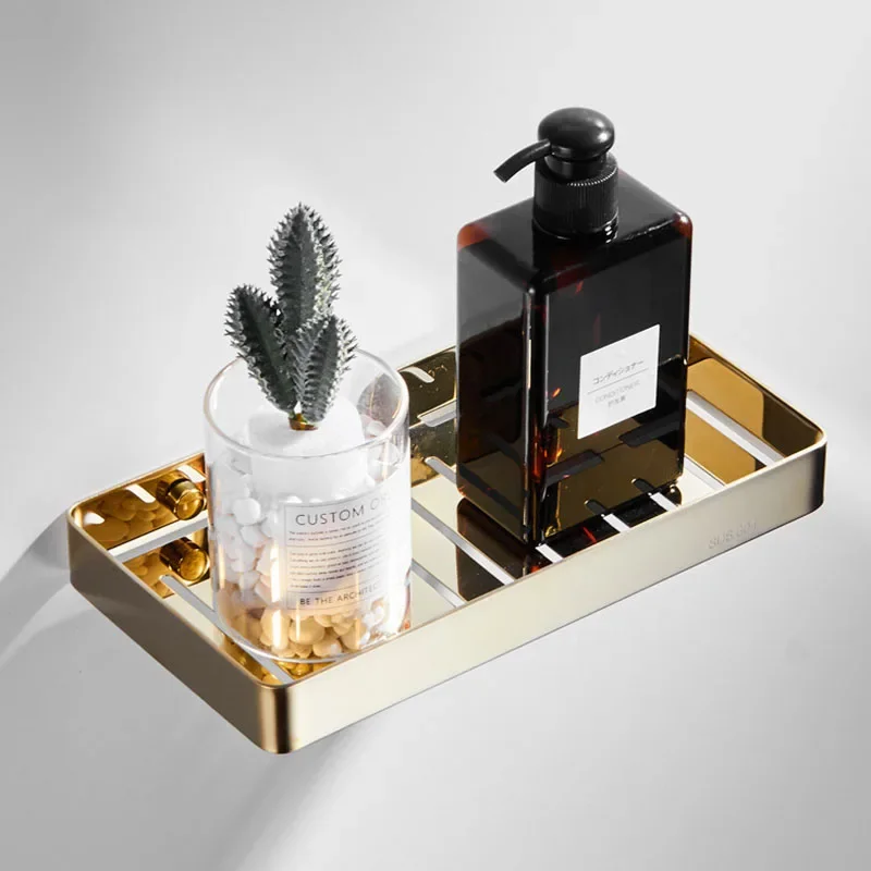 304 Stainless Steel Gold Bathroom Shelf Wall Mounted Dquare Soap Dish Bath Shower Shelf Soap Basket Holder Paper Holder White - view 2