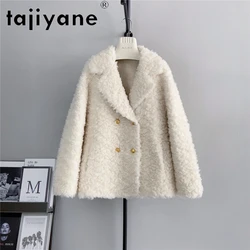 Tajiyane 100% Wool Coats for Women 2024 Autumn Winter Fashion V-neck Sheep Shearing Jacket Suit Collar Korean Style Fur Coats