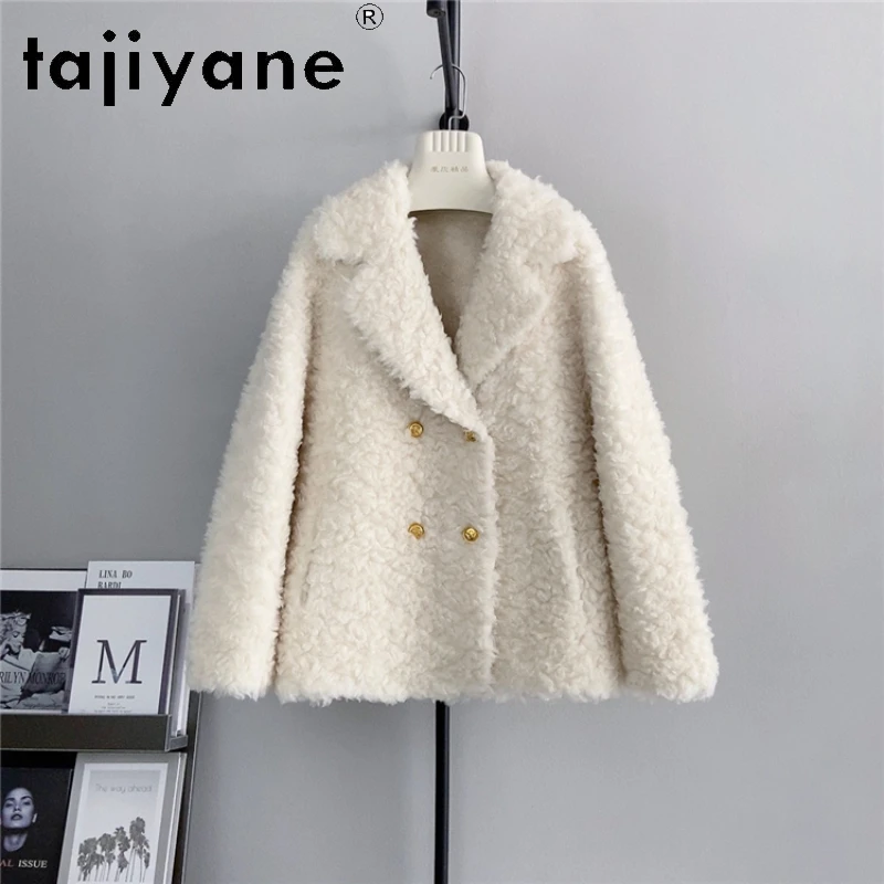 Tajiyane 100% Wool Coats for Women 2024 Autumn Winter Fashion V-neck Sheep Shearing Jacket Suit Collar Korean Style Fur Coats