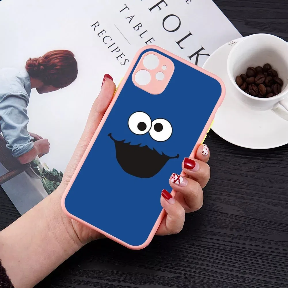 Cute Cookies ELMO Street Phone Case for iPhone 14 11 12 13 Mini Pro Max 8 7 Plus X XR XS MAX Translucent Matte Cover