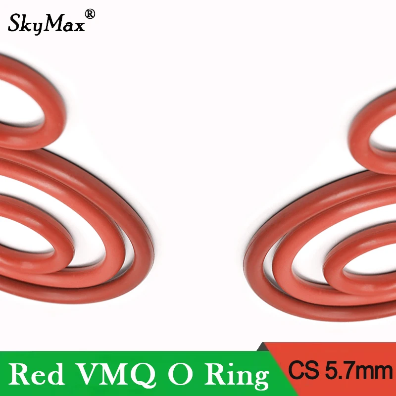 Rot 5 Stück VMQ O-Ring-Dichtung CS5,7 mm OD40 ~ 270 mm wasserdichte Unterlegscheibe Silikonkautschuk isolieren runde O-förmige Dichtung Lebensmittelqualität O-Ring