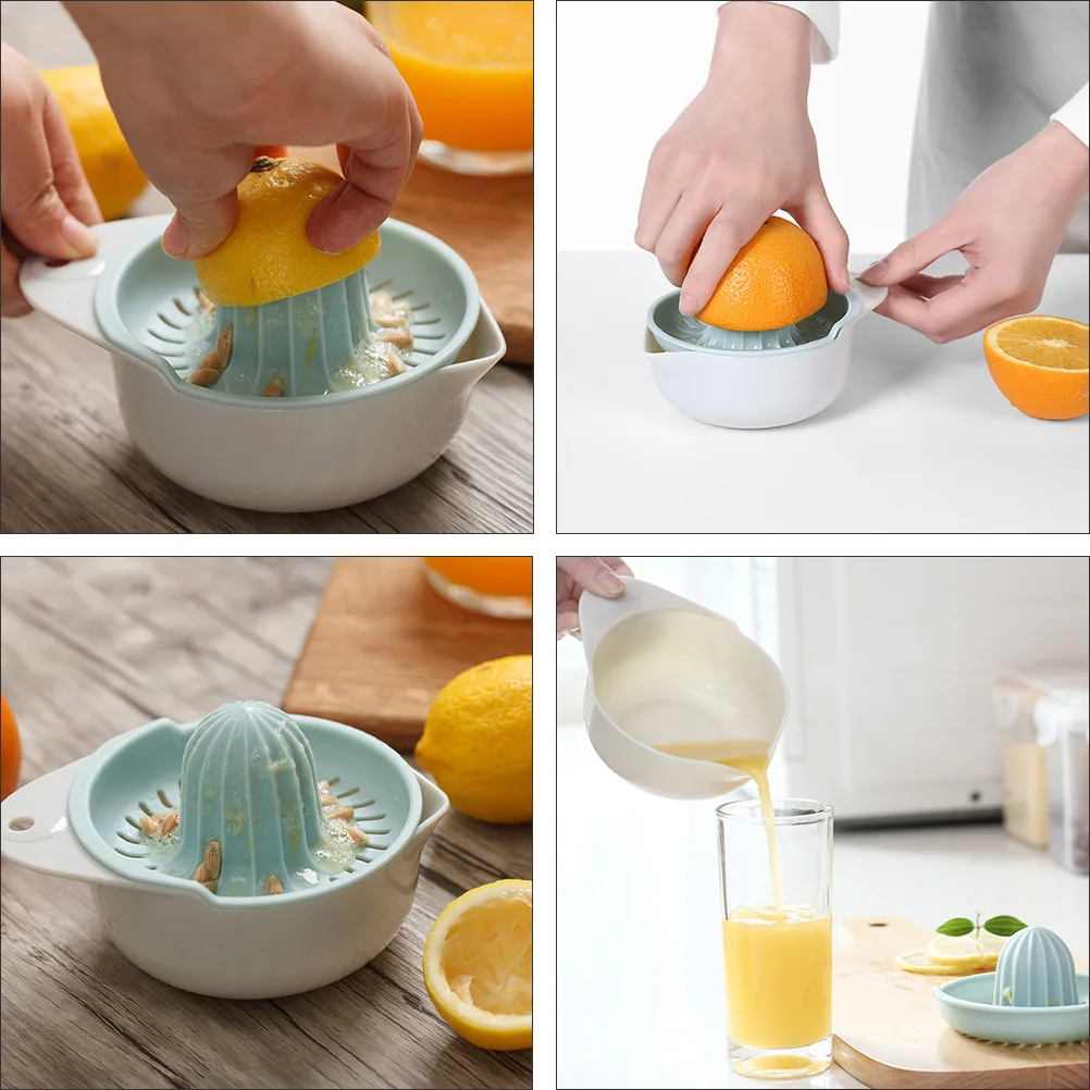 2 قطعة عصارة ليمون يدوية، عصارة فواكه محمولة مدمجة لأداة المطبخ القابلة للغسل باللون البرتقالي