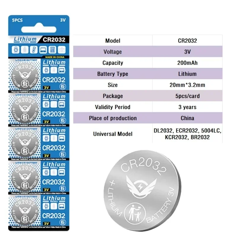 Lithium Coin Cell Battery CR2032 3V 5-100PCS Replacement BR2032 ECR2032 For Watch Toy Clock Remote Control