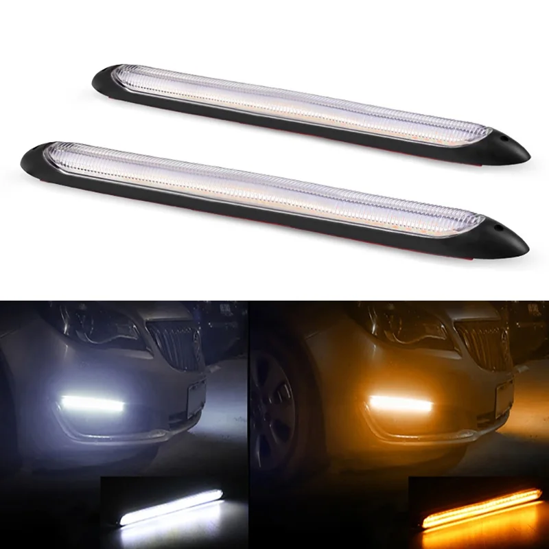 

2Pcs Led Car DRL Daytime Running Lights Waterproof Universal DC 12V Auto Headlight Sequential Turn Signal Yellow Flow Day Light