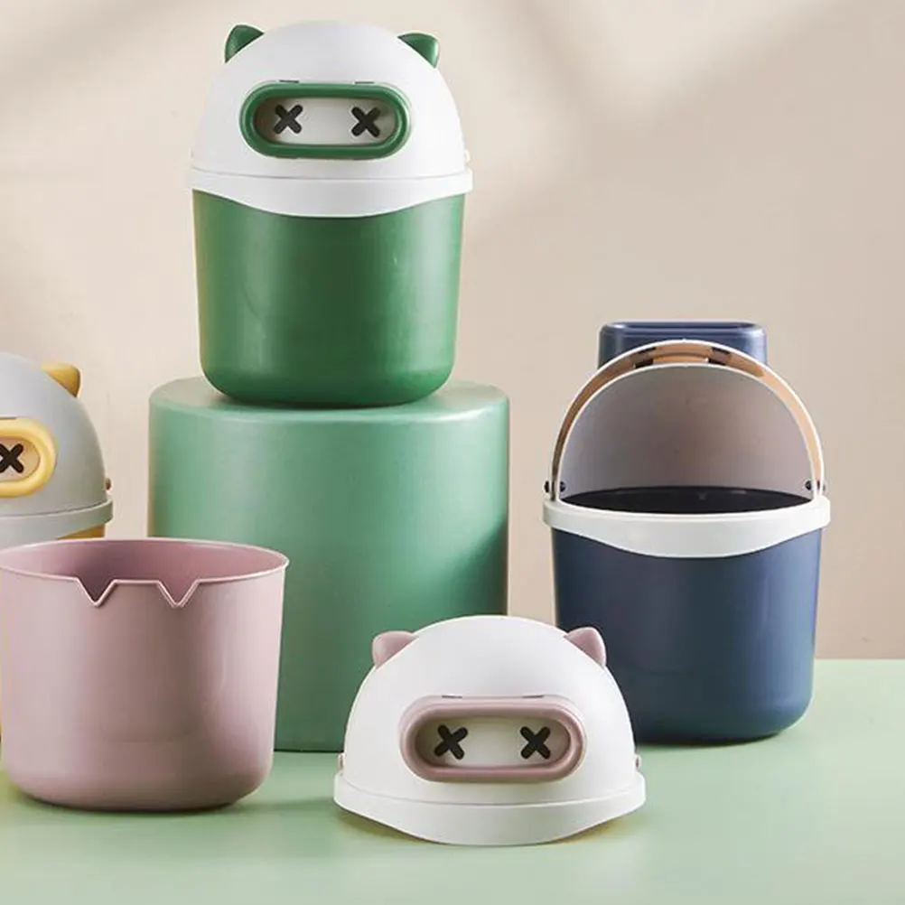 

Charming Panda Mini Trash Can For Desk With Lid Cute Desktop Waste Holder Plastic
