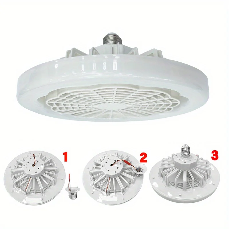 2 in 1 Multifunctional Round Modern Dimmable Electric E27 Ceiling Fan Kit with Light, 3 Working Modes for Home Bedroom Kitchen O