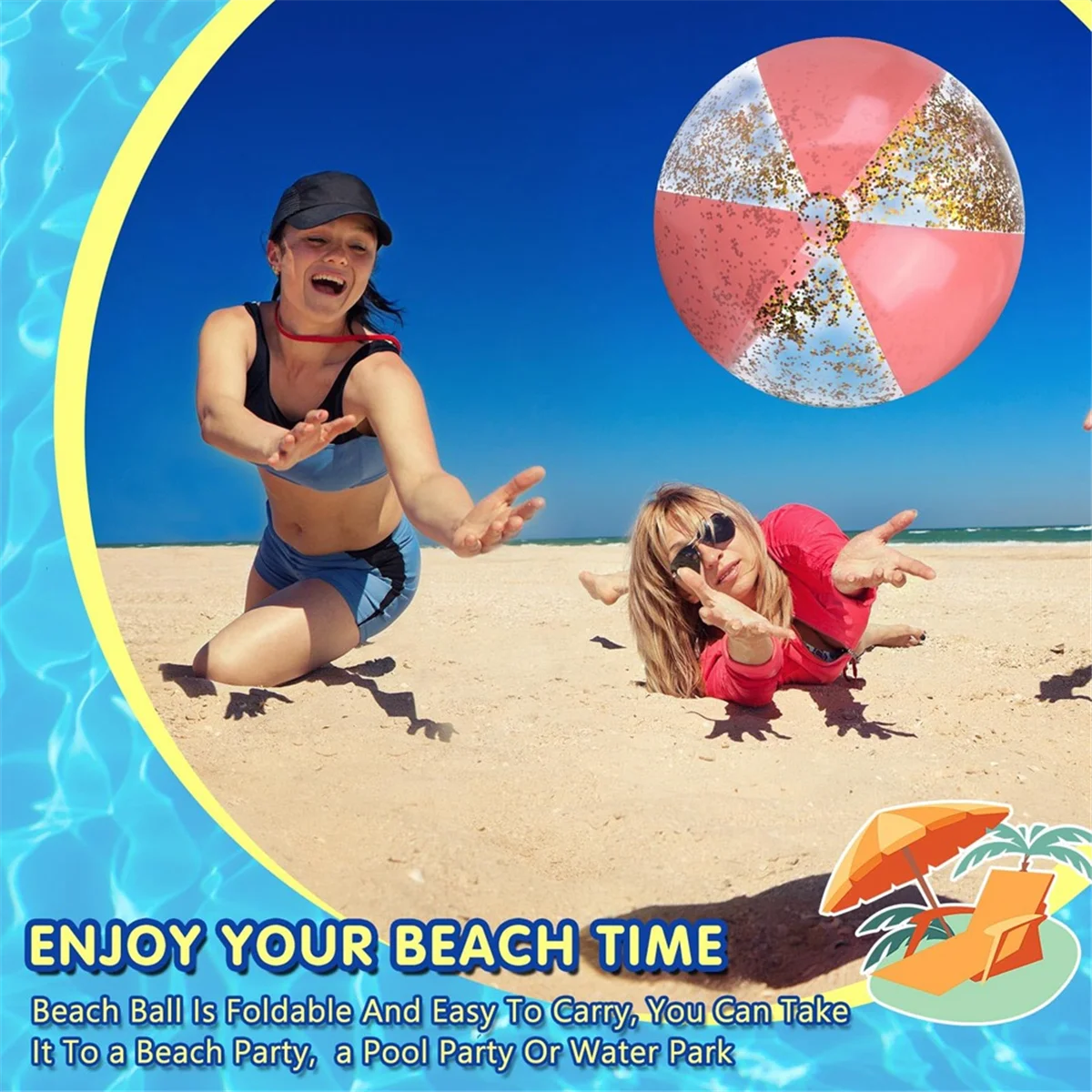 

ABMW-2Pcs 16Inch Inflatable Beach Balls Gold Confetti Pool Balls for Swimming Pool for Adults Summer Birthday Rose Gold