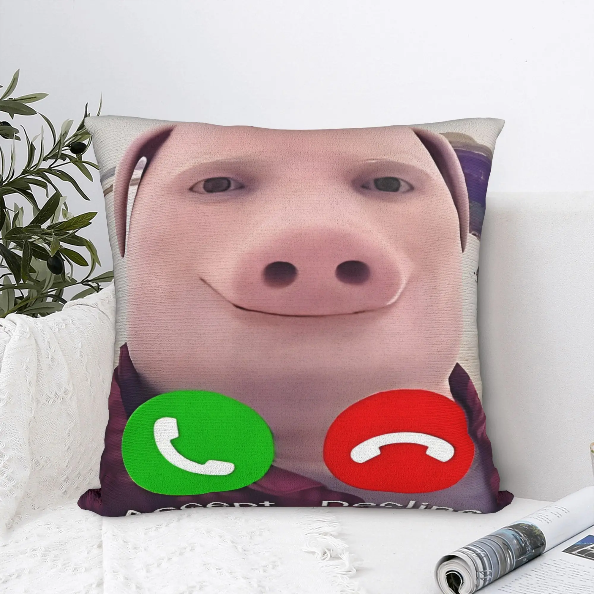 John Pork Is Calling Square Pillowcases Polyester Room  Cushion Case Creative Decorative Throw Pillow Case 45*45