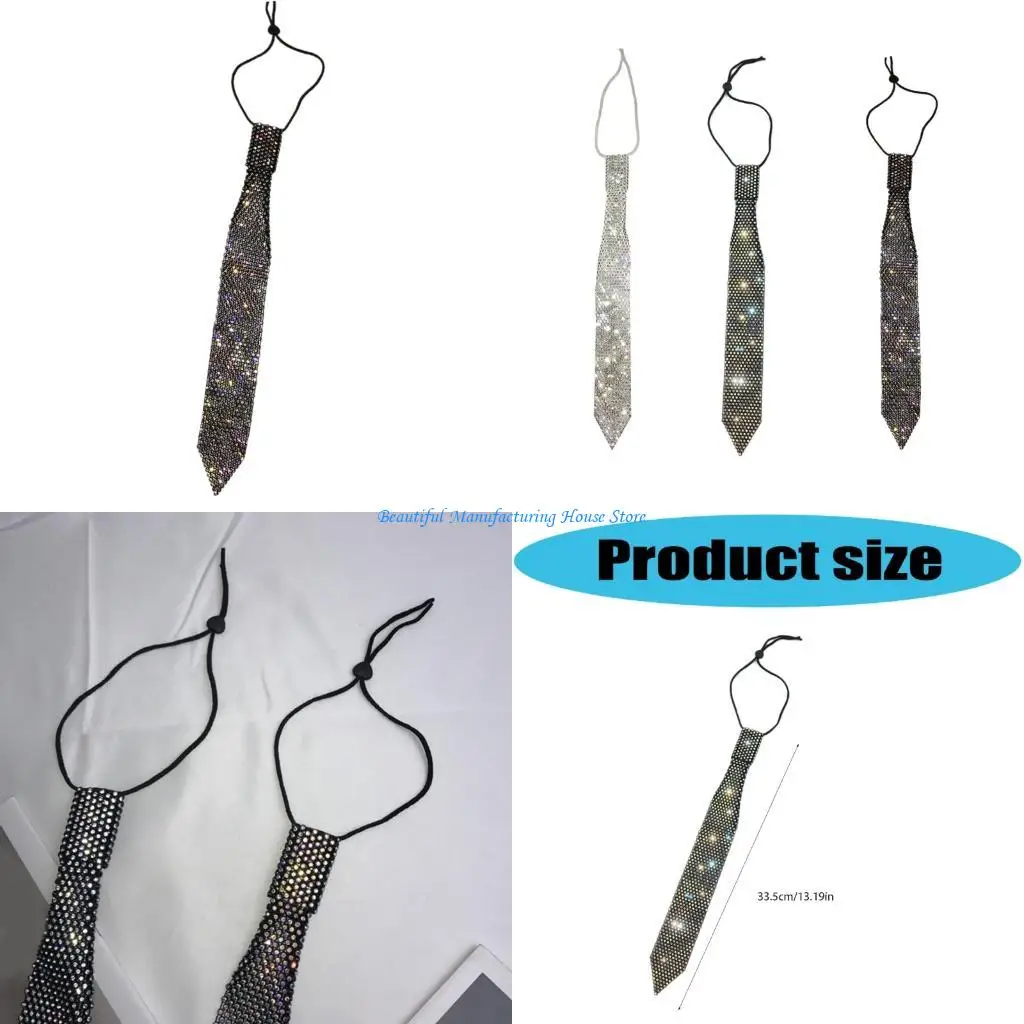 E56A Fashionable Necktie Necklace Encrusted Crystal for Actor Actress Stage Shows