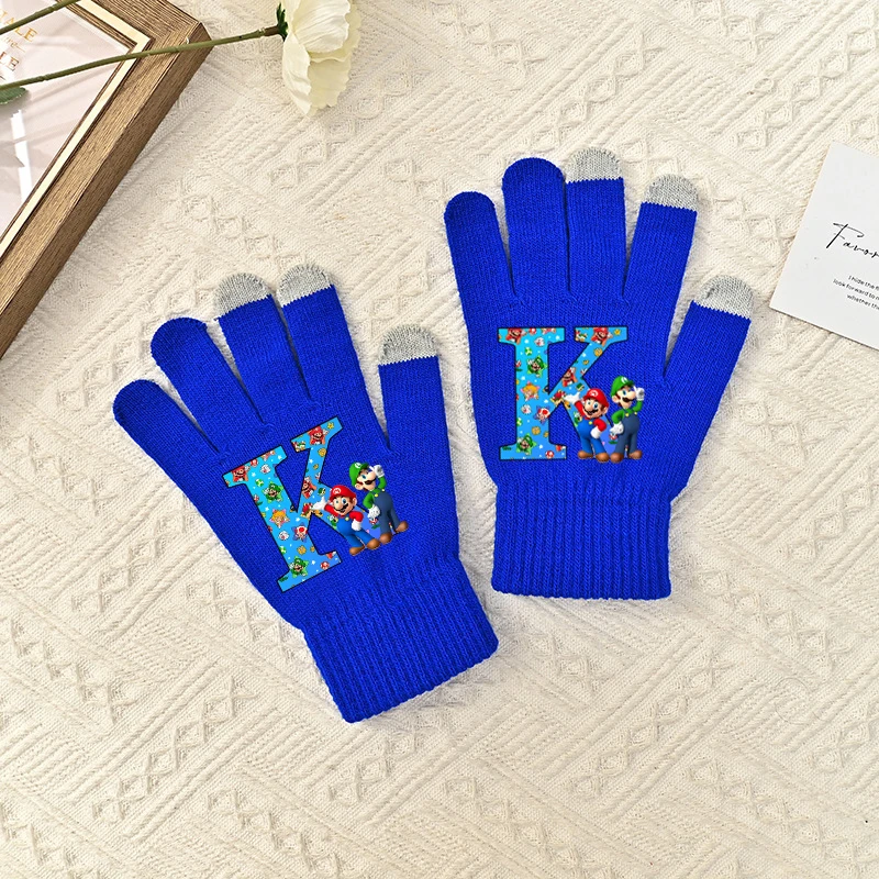 

Super Mario Bro Warm Knit Gloves for Children Anime Cartoon Letter Printed Mittens Boys Girls Winter Windproof Fashion Gloves