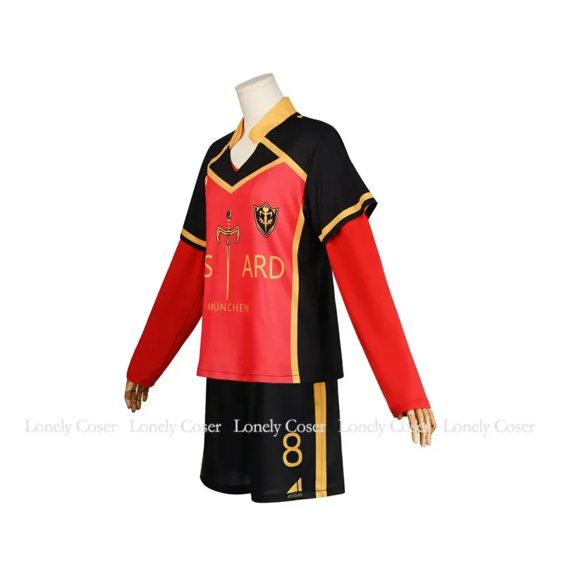 Disfraz de Cosplay de Alexis Ness, peluca de bloqueo azul de Anime, equipo Bastard Munchen No.8, camiseta de fútbol alemana, uniforme para hombres y niños, juego de rol