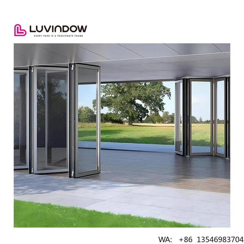 

Custom Black 3 Panel Modern Exterior Folding Doors Bifold Aluminium Door Double Glazed Sliding Doors