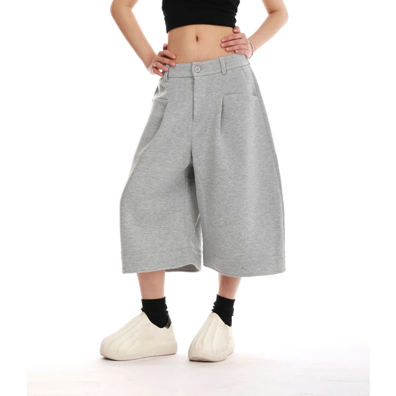 Vintage American Solid Casual Damen Jogginghose All-Match Sommer Neu 2025, modische Sieben-Punkt-Hose, einfache Damenhose