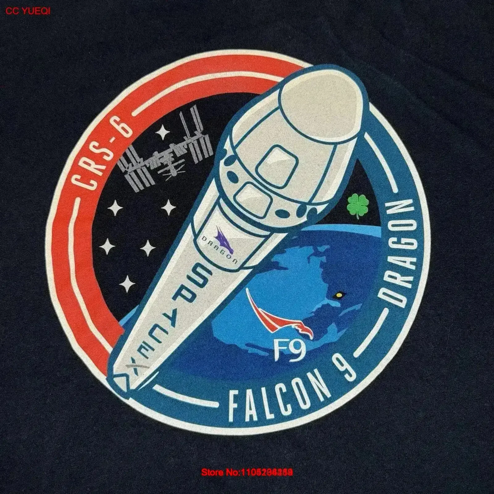Rare SpaceX Falcon 9 CRS 6 Outer Space Elon Musk Black Shamrock T Shirt Mens XL vintage Washed fashion homme Comfortable