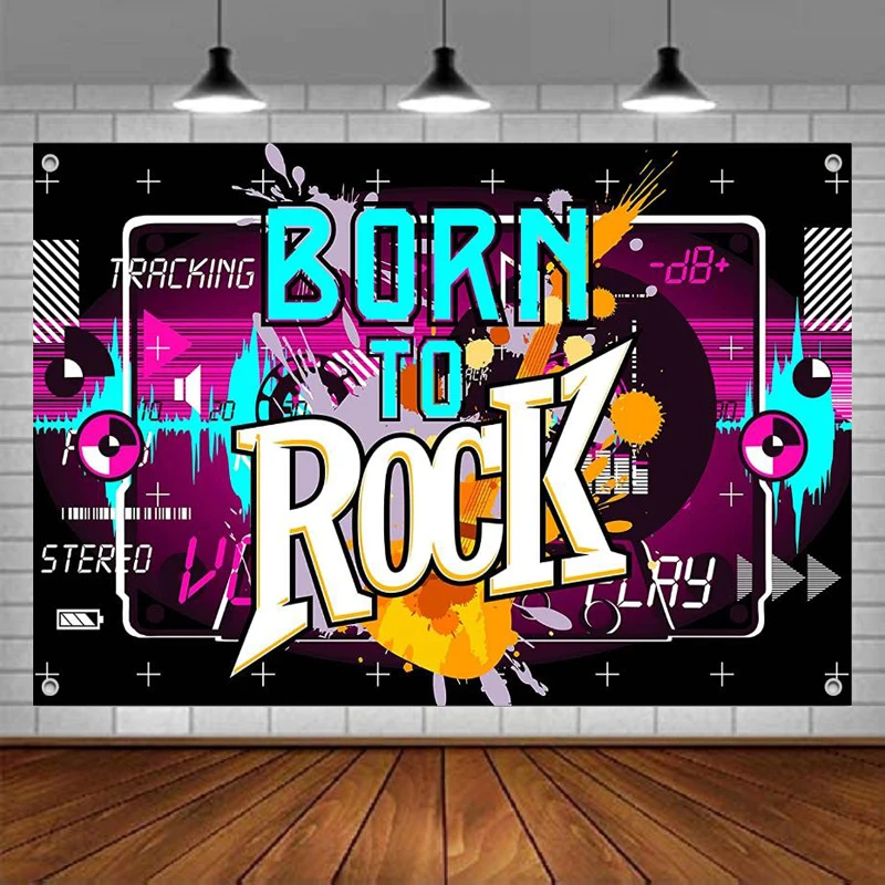 Born To Rock Banner Photography Backdrop Rock and Roll Birthday Background Decorations Party Supplies Banner Poster