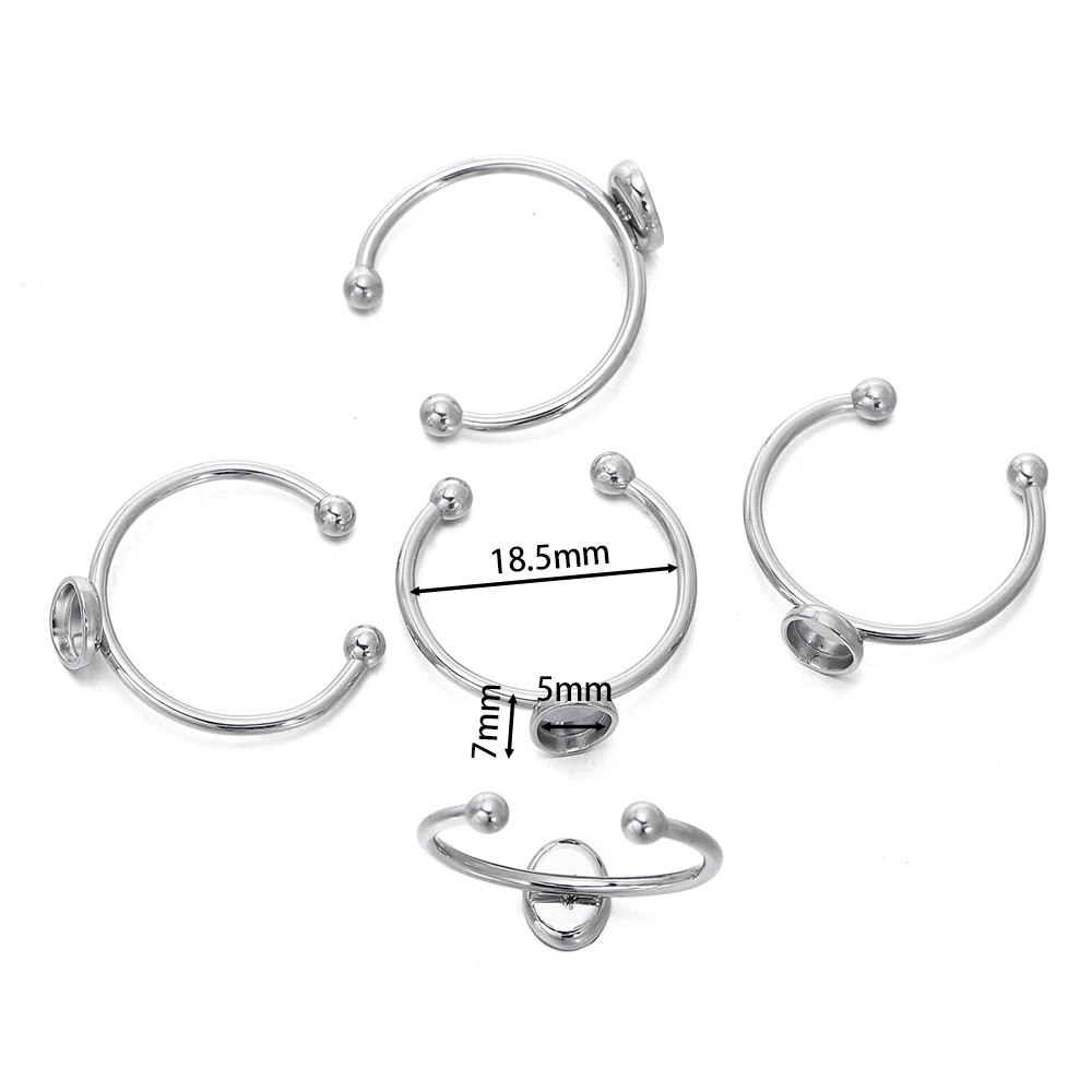 5pcs Gold Color Stainless Steel Open Ring Cabochon Cameo Blank Tray Base Settings for DIY Rings Jewelry Making Findings Supplies