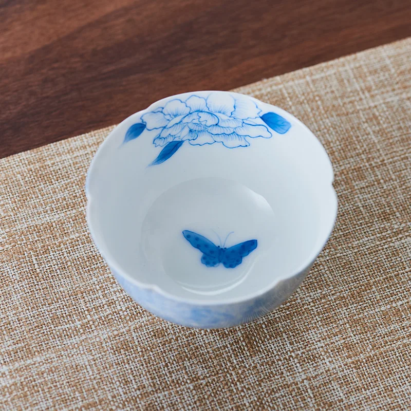 Hand Painted Sunflower Mouth High Foot Tea Cup Household Porcelain Kung Fu Set Making Individual Single