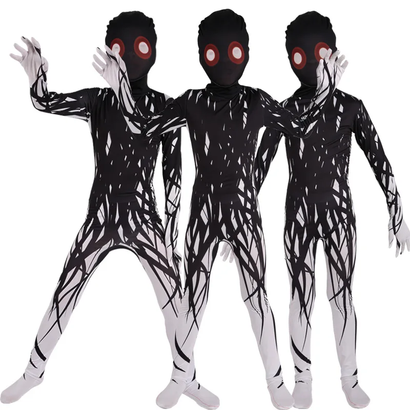 Scary Ghost Ghost Zentai Costume Full Body Stretch Jumpsuit Halloween Fancy Dress Monster Cosplay Costume Theme Carnival Party