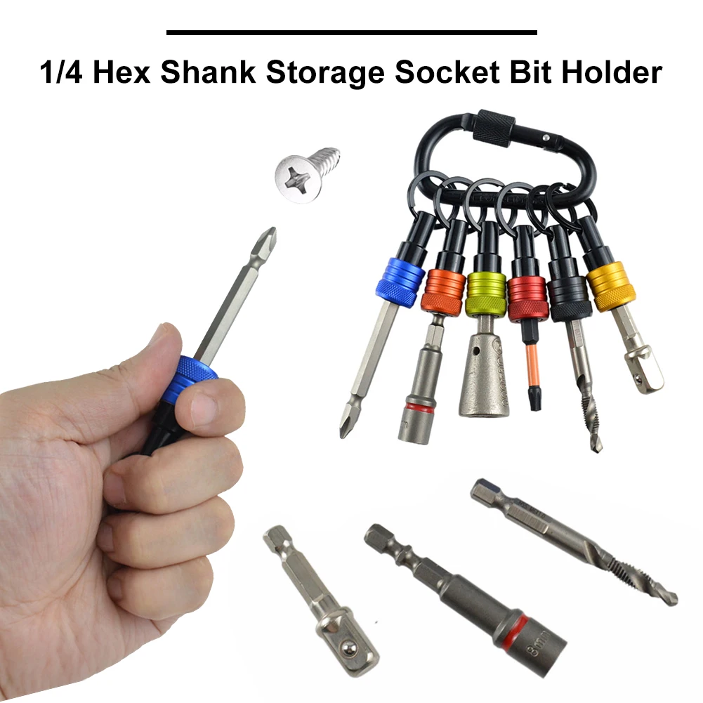 6pcs/Set 1/4 Inch Hex Shank Screwdriver Bits Holder Keychain Extension Rod Key Chain Adapter Drill Bit Holder Portable Hand Tool