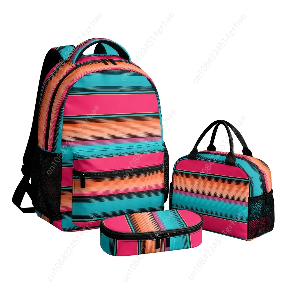 Mexican Stripes Custom Leisure All-Over Print 3-Piece Backpack Set (Includes Backpack, Lunch Bag, and Pencil Case)
