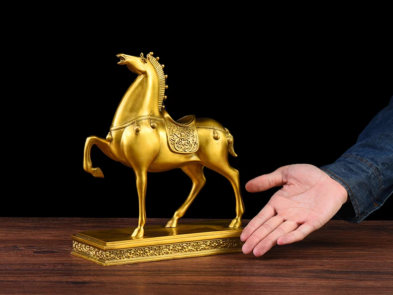 HOT SALE LARGE- Business Money Drawing Talisman House -Home office FENG SHUI KAI GUANG Golden copper horse statue