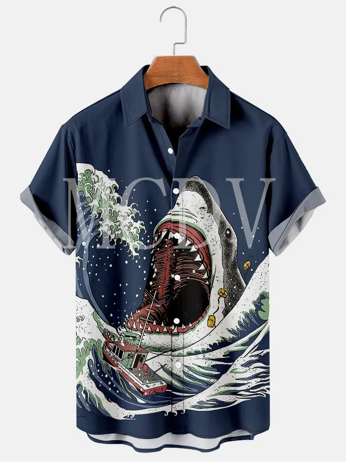 Resort Shark Wave 3D All Over Printed Hawaiian Shirt Men For Women Casual Breathable Hawaiian Short Sleeve Shirt