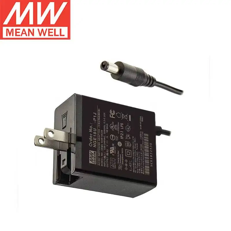 

Тайвань meanwell NGE18U24-P1J + 24V0,75A; 20AWG/150 см 18 Вт Версия для США AC-DC Надежный настенный сменный тип зеленого адаптера