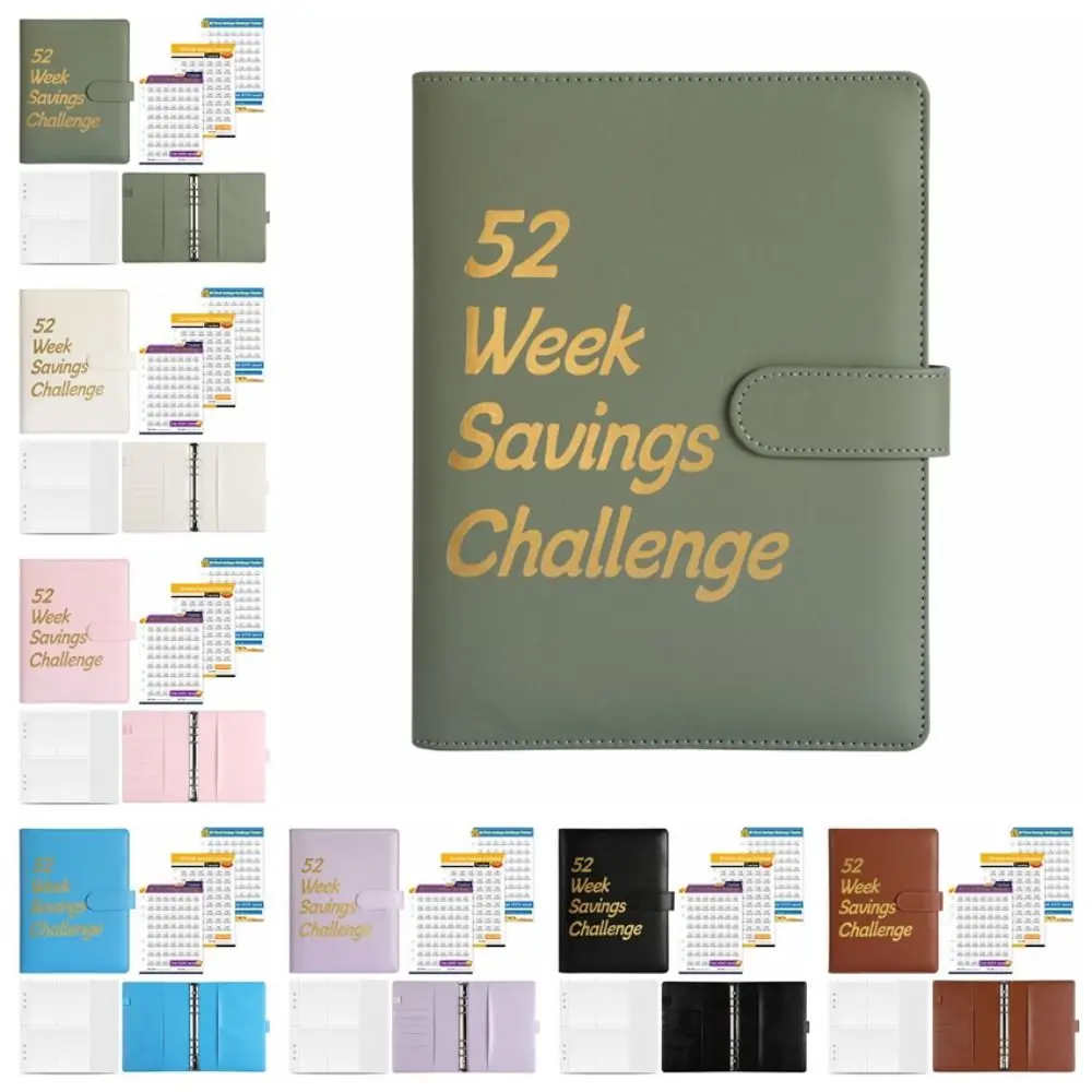 Raccoglitore per risparmio di denaro in PU 52 settimane Sfide di risparmio colorate Libro Busta impermeabile durevole Sfida di risparmio Risparmia denaro