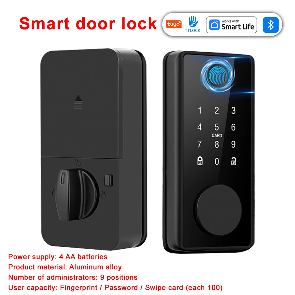 Smart  Door Lock, Optionally Equipped with Tuya or Ttlock Remote Management Password Lock, Card/keys/password for Unlocking