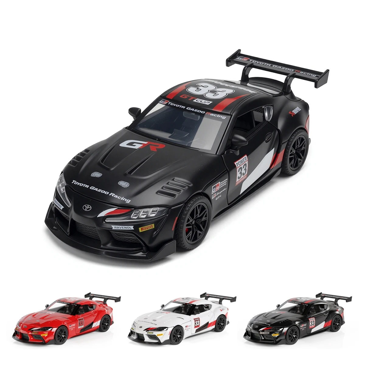 

Машинка-игрушка Toyota GR Supra GT4 1/32 для детей, коллекционная модель из литого металла, с функцией отката, звуком и светом, подарок для мальчика