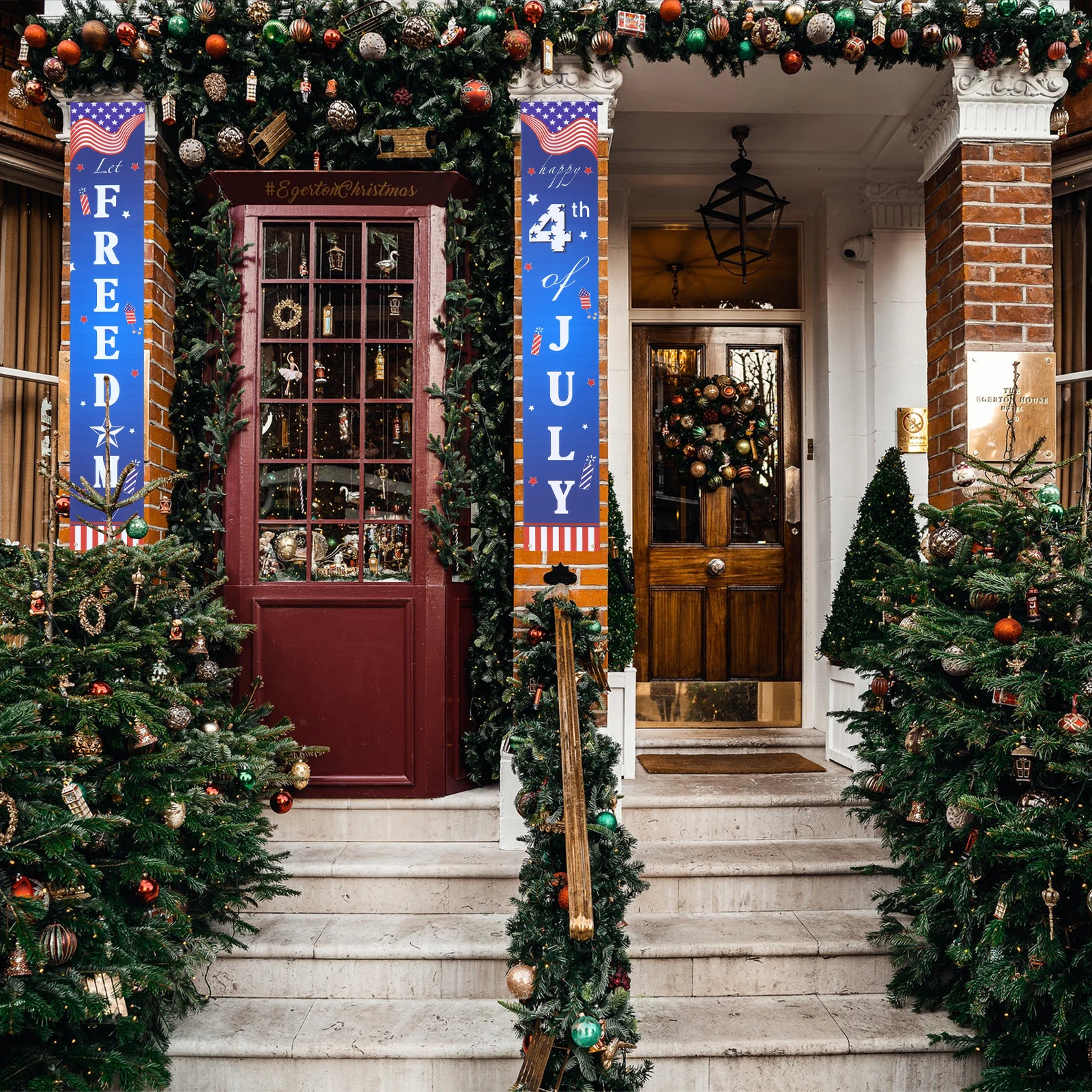 

Independence Day Door Flag 4th of July Banner Patriotic Porch Sign Decorative Hanging Polyester Cloth Flags Storage